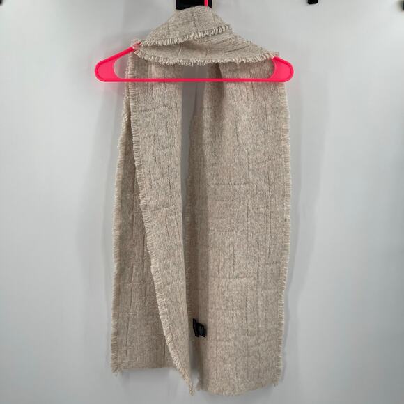 FRAAS The Scarf Company Wool Blend Fringe Oatmeal Cozy Textured Grid Winter - Picture 2 of 10